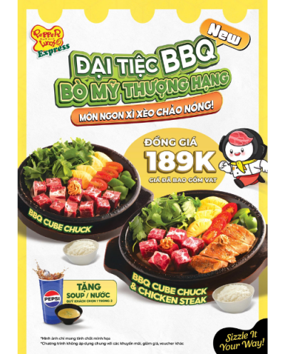 CUBE BEEF - ĐẠI TIỆC BBQ BÒ MỸ THƯỢNG HẠNG (Chỉ áp dụng tại Pepper Lunch Express)
